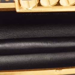 Pre Owned Alexander McQueen Black/Gold Leather Studded Four Ring Knuckle Clutch