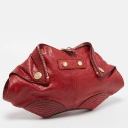 Pre Owned Alexander McQueen Red Leather Medium De Manta Clutch