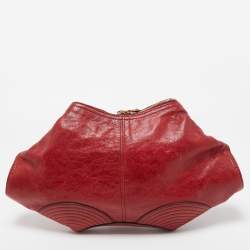 Pre Owned Alexander McQueen Red Leather Medium De Manta Clutch