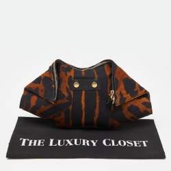 Pre Owned Alexander McQueen Black/Brown Leopard Print Canvas and Leather Medium De Manta Clutch