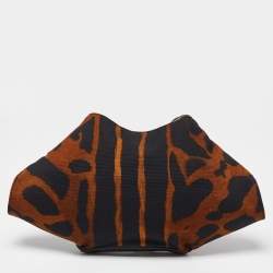 Pre Owned Alexander McQueen Black/Brown Leopard Print Canvas and Leather Medium De Manta Clutch