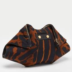 Pre Owned Alexander McQueen Black/Brown Leopard Print Canvas and Leather Medium De Manta Clutch