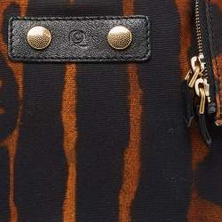 Pre Owned Alexander McQueen Black/Brown Leopard Print Canvas and Leather Medium De Manta Clutch