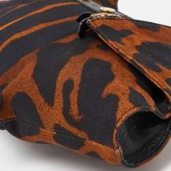 Pre Owned Alexander McQueen Black/Brown Leopard Print Canvas and Leather Medium De Manta Clutch