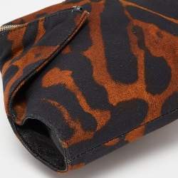 Pre Owned Alexander McQueen Black/Brown Leopard Print Canvas and Leather Medium De Manta Clutch