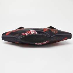 Pre Owned Alexander McQueen Black/Red Floral Print Satin and Leather Medium De Manta Clutch