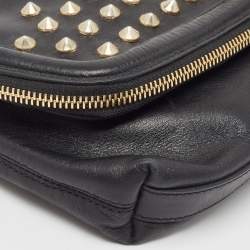Pre Owned Alexander McQueen Black Leather Studded Skull Padlock Fold Over Clutch