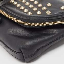 Pre Owned Alexander McQueen Black Leather Studded Skull Padlock Fold Over Clutch