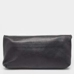 Pre Owned Alexander McQueen Black Leather Studded Skull Padlock Fold Over Clutch