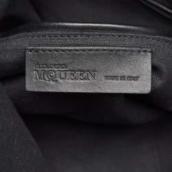 Pre Owned Alexander McQueen Black Leather Studded Skull Padlock Fold Over Clutch