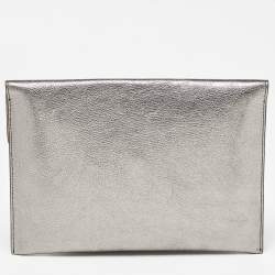 Pre Owned Alexander Mcqueen Silver Leather Skull Zip Pouch