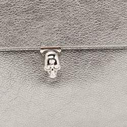 Pre Owned Alexander Mcqueen Silver Leather Skull Zip Pouch