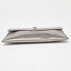 Pre Owned Alexander Mcqueen Silver Leather Skull Zip Pouch