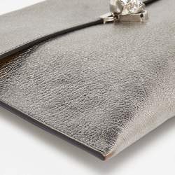 Pre Owned Alexander Mcqueen Silver Leather Skull Zip Pouch