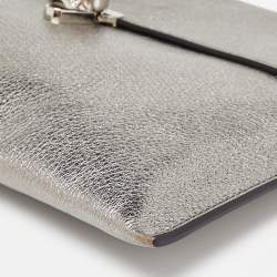 Pre Owned Alexander Mcqueen Silver Leather Skull Zip Pouch