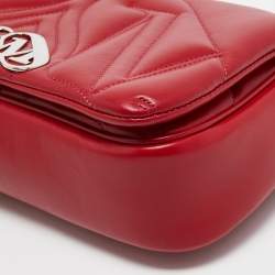 Pre Owned Alexander McQueen Red Embossed Leather The Seal Shoulder Bag