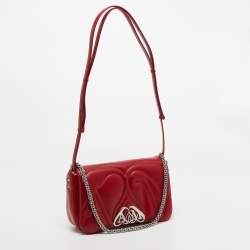 Pre Owned Alexander McQueen Red Embossed Leather The Seal Shoulder Bag