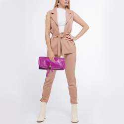 Pre Owned Alexander McQueen Fucshia Leather Skull Padlock Fold Over Clutch