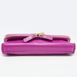 Pre Owned Alexander McQueen Fucshia Leather Skull Padlock Fold Over Clutch