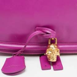 Pre Owned Alexander McQueen Fucshia Leather Skull Padlock Fold Over Clutch