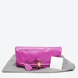 Pre Owned Alexander McQueen Fucshia Leather Skull Padlock Fold Over Clutch