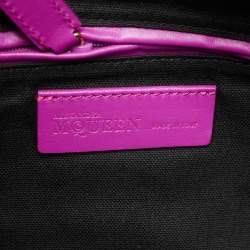Pre Owned Alexander McQueen Fucshia Leather Skull Padlock Fold Over Clutch