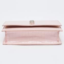 Pre Owned Alexander McQueen Pink Croc Embossed Leather Small Skull Shoulder Bag
