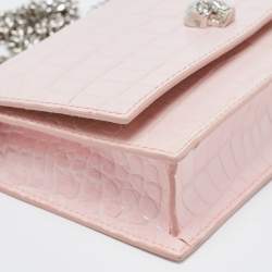 Pre Owned Alexander McQueen Pink Croc Embossed Leather Small Skull Shoulder Bag
