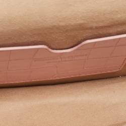 Pre Owned Alexander McQueen Pink Croc Embossed Leather Small Skull Shoulder Bag