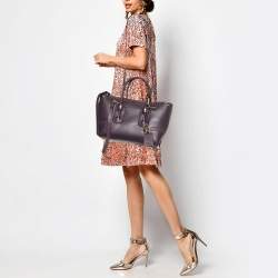 Pre Owned Alexander McQueen Purple Whipstitch Leather Folk Tote