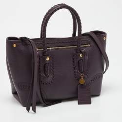 Pre Owned Alexander McQueen Purple Whipstitch Leather Folk Tote