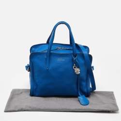 Alexander McQueen Blue Leather Skull Padlock Tote