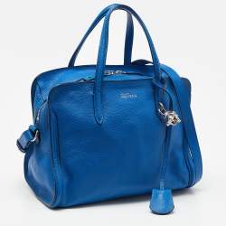 Alexander McQueen Blue Leather Skull Padlock Tote