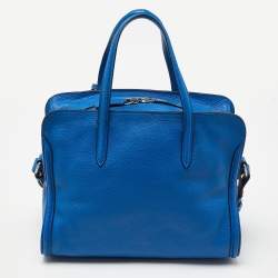 Alexander McQueen Blue Leather Skull Padlock Tote