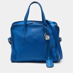 Alexander McQueen Blue Leather Skull Padlock Tote