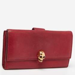 Alexander McQueen Red Leather Skull Continental Wallet