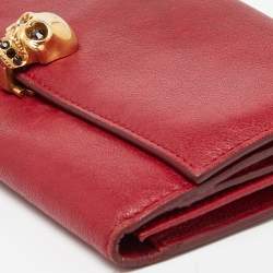Alexander McQueen Red Leather Skull Continental Wallet