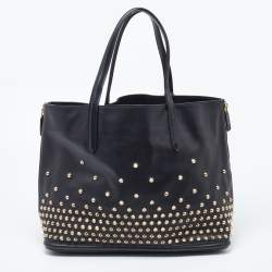 Alexander McQueen Black Studded Leather Padlock Shopper Tote