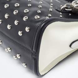 Alexander McQueen Black/White Studded Leather Mini Skull Padlock Zip Tote