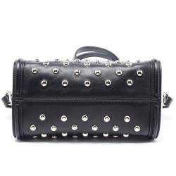 Alexander McQueen Black/White Studded Leather Mini Skull Padlock Zip Tote