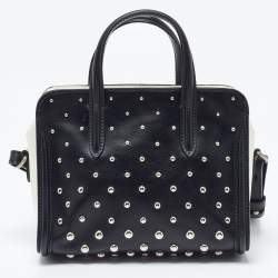 Alexander McQueen Black/White Studded Leather Mini Skull Padlock Zip Tote