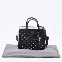 Alexander McQueen Black/White Studded Leather Mini Skull Padlock Zip Tote