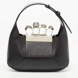 Pre Owned Alexander McQueen Black Leather Mini Jewelled Hobo