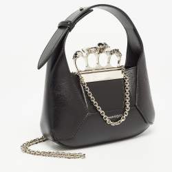 Pre Owned Alexander McQueen Black Leather Mini Jewelled Hobo
