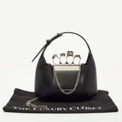 Pre Owned Alexander McQueen Black Leather Mini Jewelled Hobo