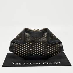 Pre Owned Alexander McQueen Black Leather Medium Studded De Manta Clutch