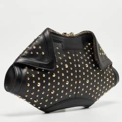 Pre Owned Alexander McQueen Black Leather Medium Studded De Manta Clutch