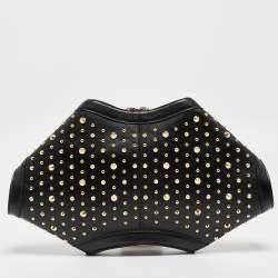 Pre Owned Alexander McQueen Black Leather Medium Studded De Manta Clutch