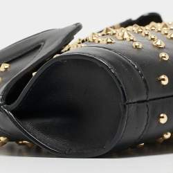 Pre Owned Alexander McQueen Black Leather Medium Studded De Manta Clutch