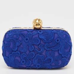 مملوكة مسبقًا Alexander McQueen Blue Floral Lace Skull Box Clutch